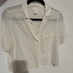 Abound Cream Notched Collar Crop Button Down Shirt